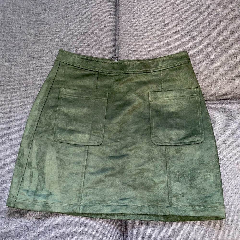 green faux suede mini skirt
